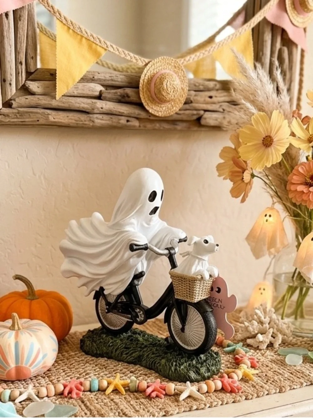 Goblin & Ghoul Ghost Riding Bicycle with Ghost Dog Halloween Figurine